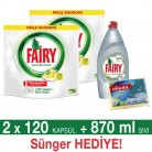 [gittigidiyor] Fairy Hepsi Bir Arada Bulaşık Makinesi Deterjanı Kapsülü 2 Adet 120'li Paket Toplam 240 Adet + 870ML Sıvı Fairy Platinum + Sünger Hediye 89,90TL - ÜCRETSİZ KARGO!