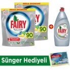 [hepsiburada] Fairy Platinum Bulaşık Makinesi Deterjanı Kapsülü Limon Kokulu 90 Yıkama 2'li Paket + Platinum Sıvı Bulaşık Deterjanı Limon 870 ml + Fairy Sünger 99,90TL