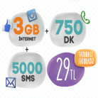 Woops 3GB İnternet + Her Yöne 750dk ve 5000 SMS 29TL