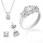 Silver & Silver 5,5 ct Swarovski Taşlı Kolye, Küpe, Yüzük Tektaş Set